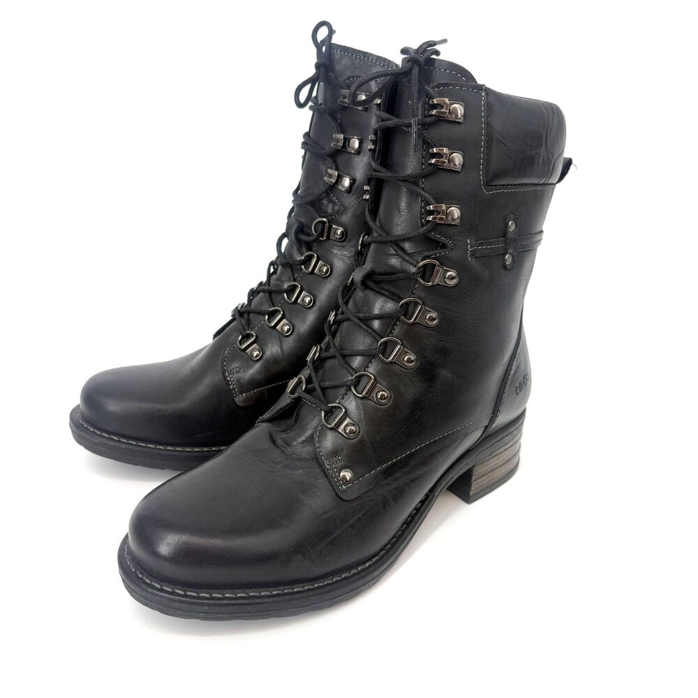 Taos Boots Dreamer Moto Combat Lace Up Black Leather Zip Womens Size 9.5 Grunge